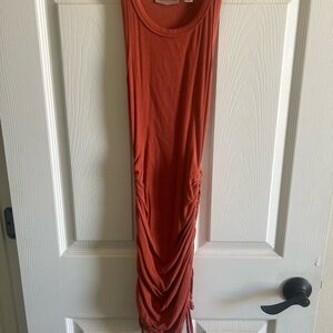 Rust Orange Ruched Sleeveless Dress